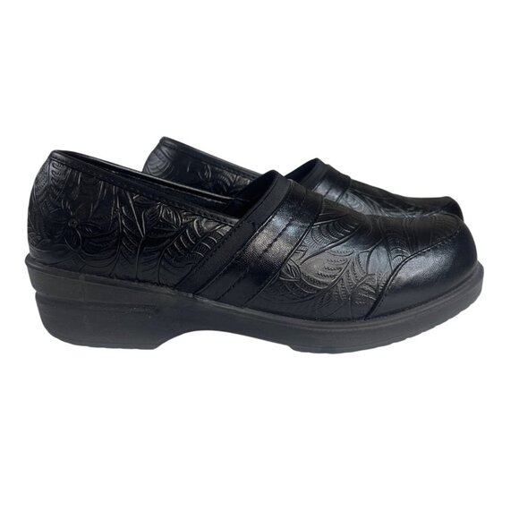 Easy Street Slip On Clogs Womens Size 10 Black Embossed Leather - Picture 1 of 10